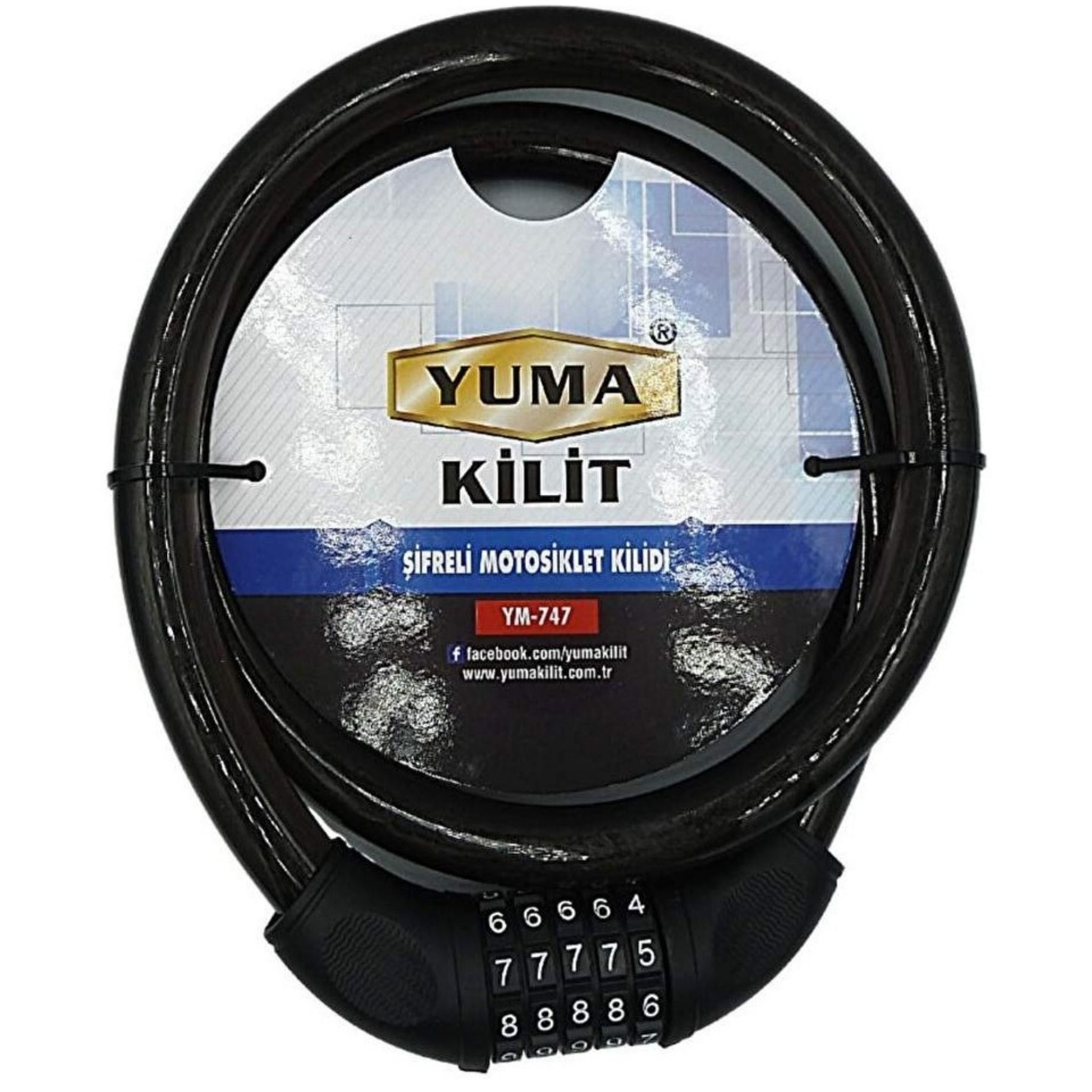 Yuma Şifreli Motosiklet Kilidi Ym-747 120cm Boy 20mm Çap Uyumlu