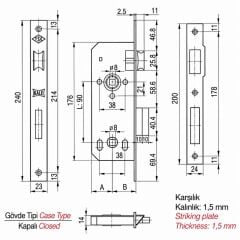 Kale 169-R WC İç Kapı Gömme Kilidi 40 mm Nikel Oval