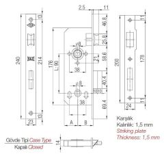 Kale 169-R WC İç Kapı Gömme Kilidi 40 mm Nikel Oval