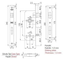 Kale 169-R WC İç Kapı Gömme Kilidi 40 mm Nikel Oval