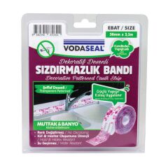 Vodaseal Pembe Desenli Dekoratif Küvet Kenar Sızdırmazlık Bandı Şeffaf 38×3,20 R03