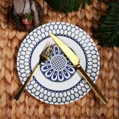Seramik Dalgalı Yuvarlak Pasta Tabağı Mavi