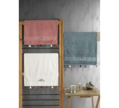 Cotton Box %100 Pamuk 3'lü Nakışlı Püskülü Havlu Seti 50x90
