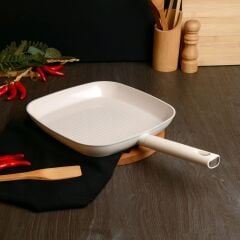 Belariva 28 cm Beyaz Silikon Saplı Izgara Tava