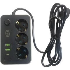 Ars Isıya Dayanıklı Akım Korumalı 3’lü Priz | USB-A + Type-C | 2 Metre