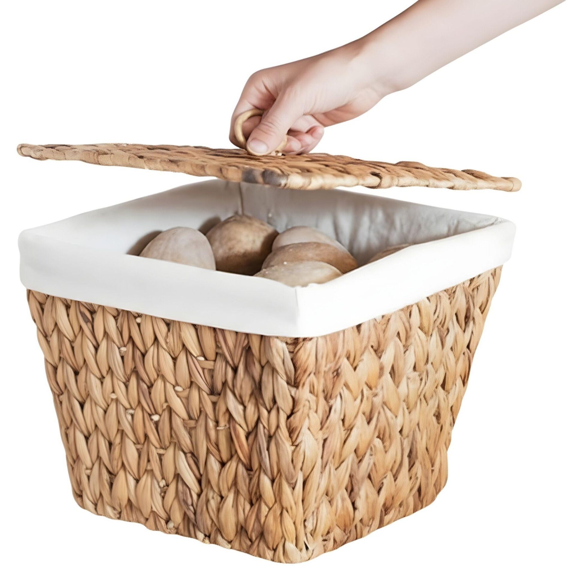 Casalinda CL-11038 Kare Kapaklı Sepet | Doğal Hasır Saklama Kutusu