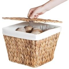 Casalinda CL-11038 Kare Kapaklı Sepet | Doğal Hasır Saklama Kutusu