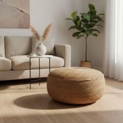 Casalinda CL-12084 Küçük Yuvarlak Yassı Jüt Puf | Doğal Oturma Minderi