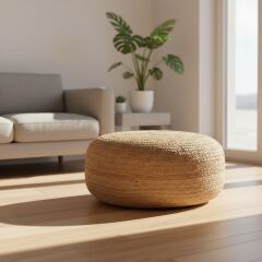 Casalinda CL-12081 Büyük Yuvarlak Yassı Jüt Puf 60 cm