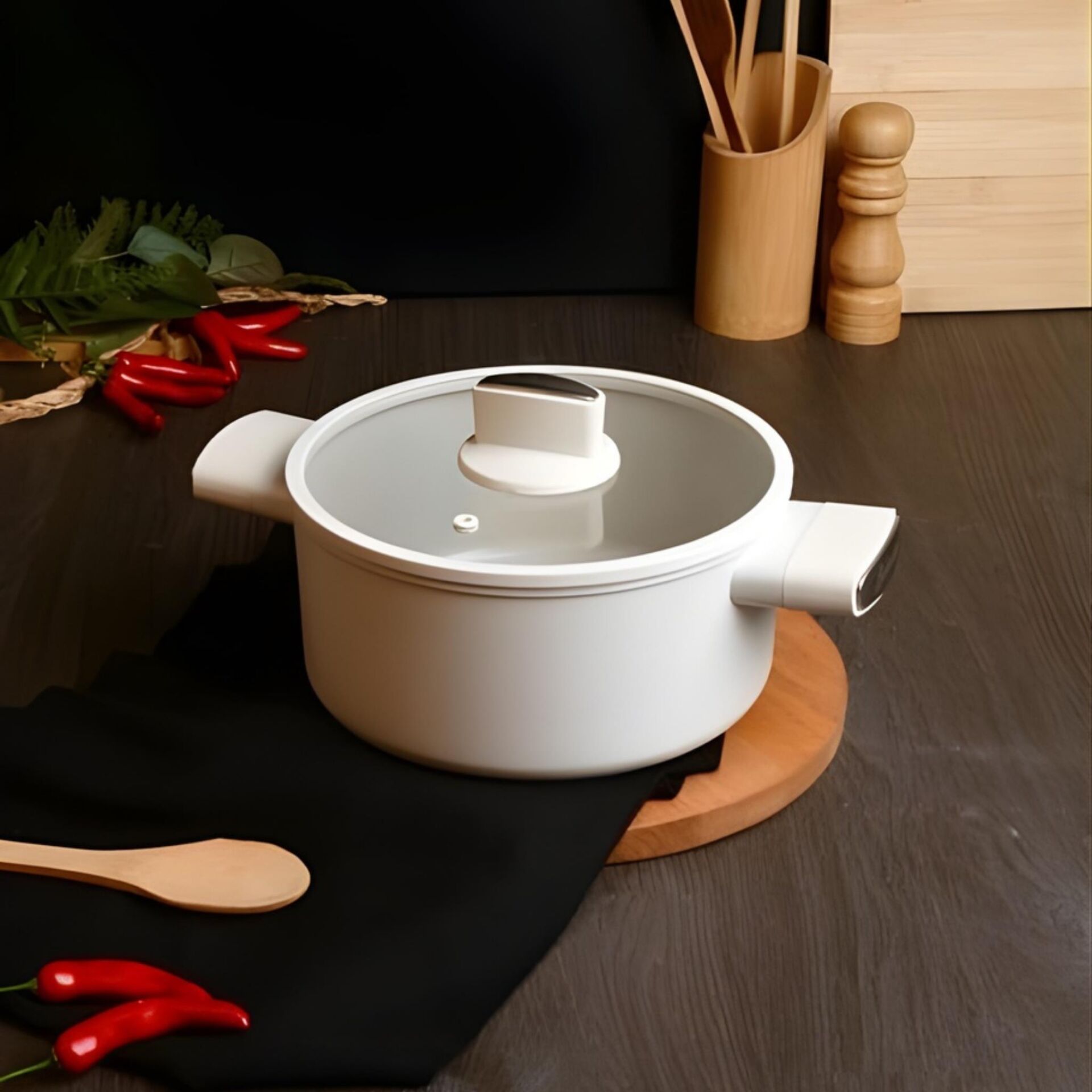 Belariva 22 cm Beyaz Silikon Saplı Derin Tencere