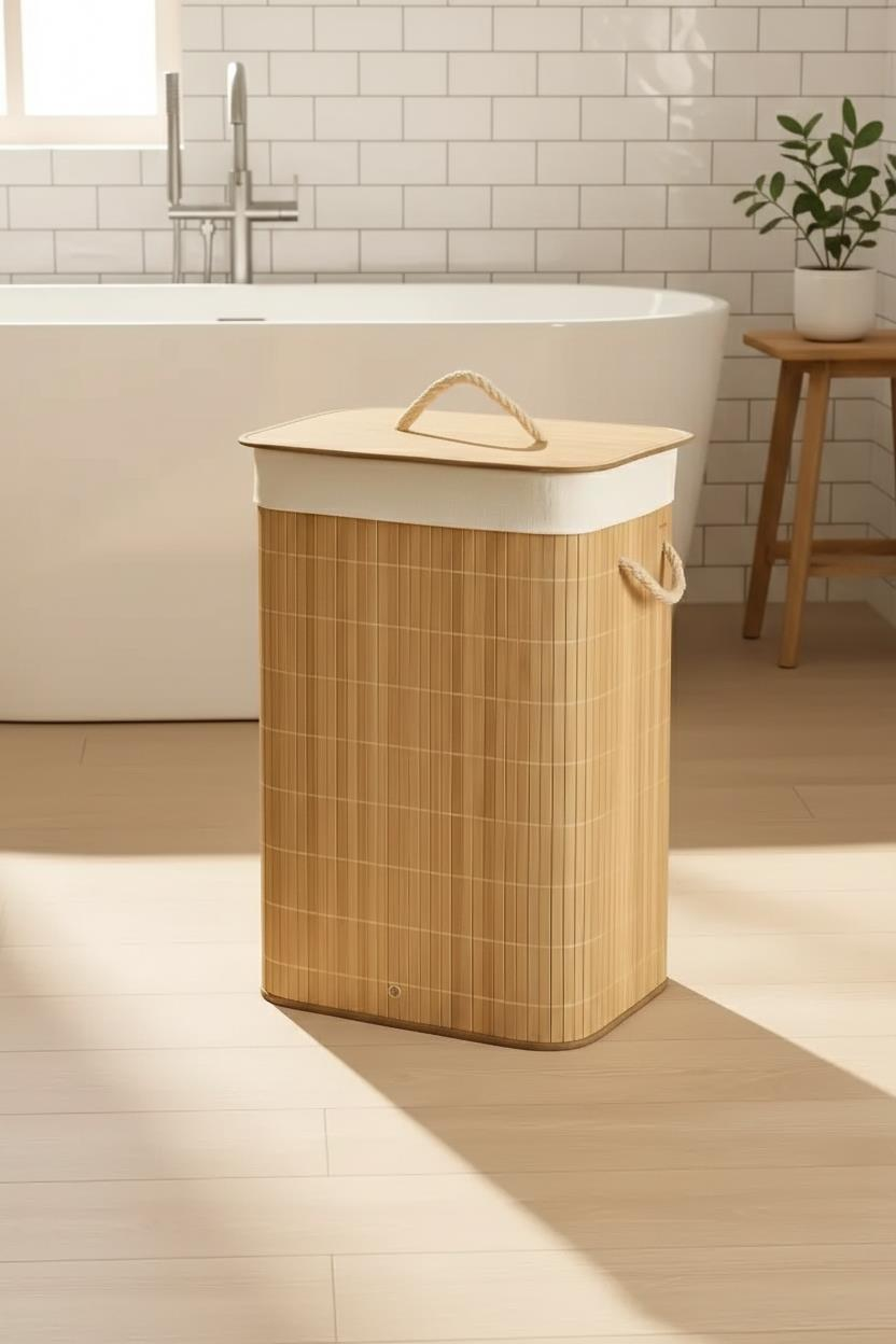 Bambu Katlanır Çamaşır Sepeti