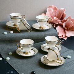 Paçi Kabartmalı Yaldızlı 6 lı Kahve Fincan Takımı