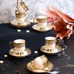 Paçi Ayaklı Kabartmalı Yaldızlı 6 lı Kahve Fincan Takımı