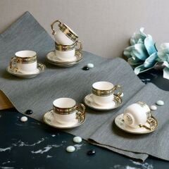 Paçi Kabartmalı Yaldızlı 6 lı Kahve Fincan Takımı