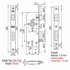 Kale 151/R 40 MM Extra Gömme Rozet Delikli Kapı Kilidi