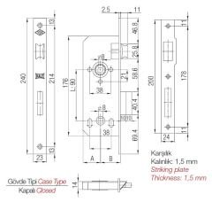Kale 169-R WC İç Kapı Gömme Kilidi 40 mm Saten