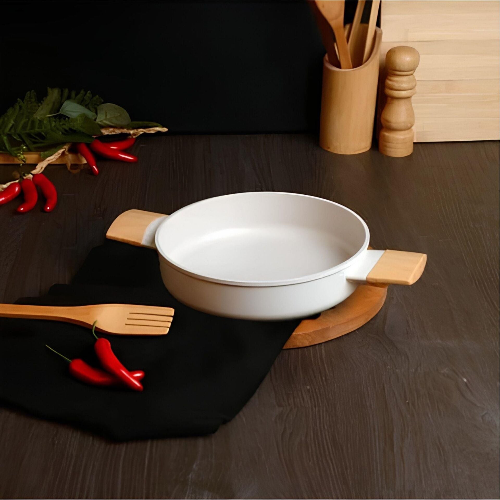 Belariva 22 cm Beyaz Silikon Saplı Sahan Tava