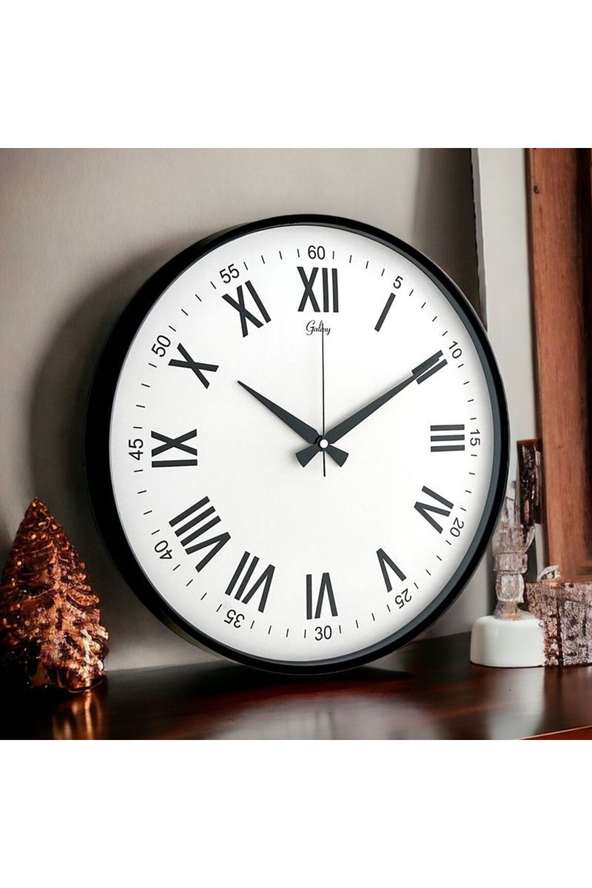 Galaxy Exclusive Gerçek Cam Siyah Çerçeve Duvar Saati  43 Cm