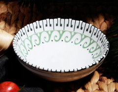 Kosova Şerit Dalgalı Yuvarlak Çorba Kasesi 16 Cm Çini Yeşil