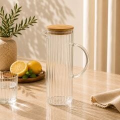 Balsa 100 ml 80mm x 220mm Bambu Kapaklı Yuvarlak Line Yağdanlık & Sürahi