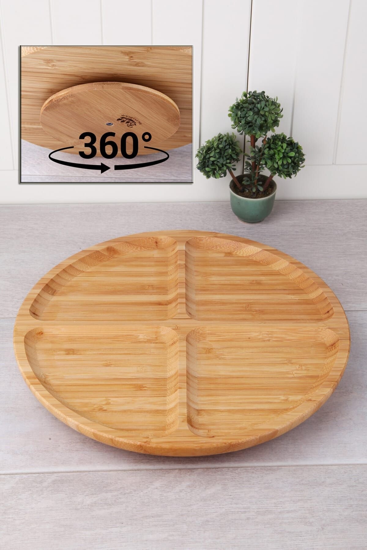 Balsa Bambu Döner Standlı Lüx 4 Bölmeli Büyük Servis