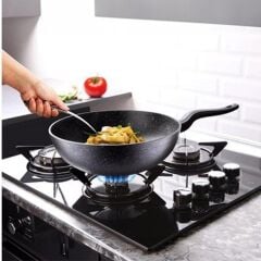 LAVONNI ChefMaster 28 cm Granit Wok Tava Siyah Yanmaz Yapışmaz