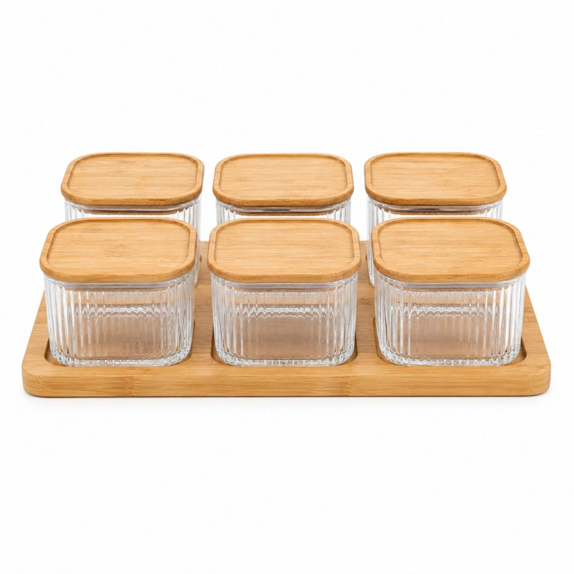 Balsa Bambu Tepsili 6 Lı Cam Kahvaltılık