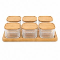 Balsa Bambu Tepsili 6 Lı Cam Kahvaltılık