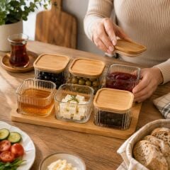 Balsa Bambu Tepsili 6 Lı Cam Kahvaltılık
