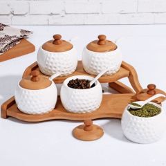 Bambulu Porselen 5'li Baharatlık