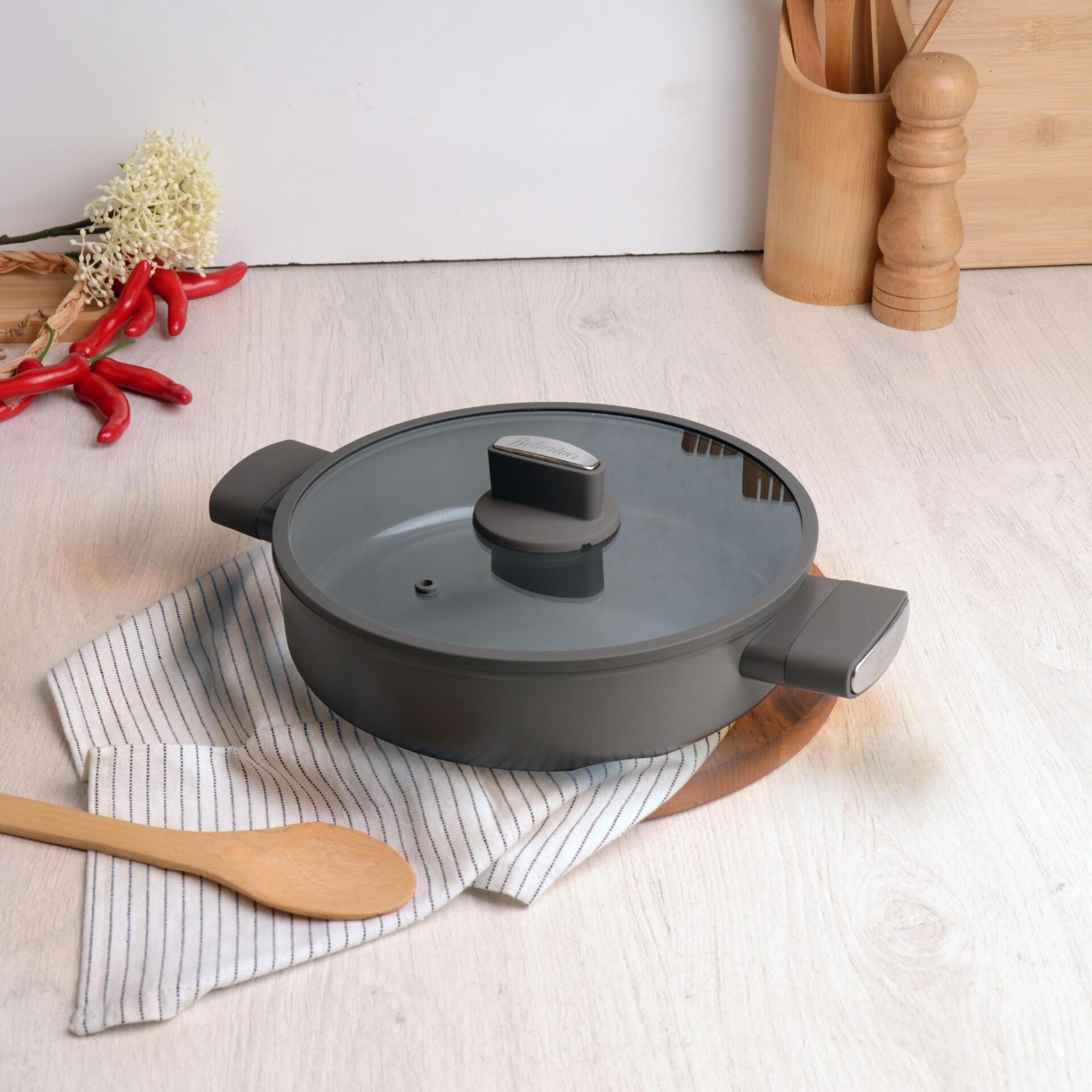 Belariva Gri Silikon Saplı Basık Tencere