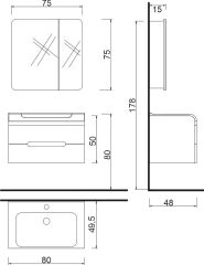 Tuana 80 cm Banyo Dolabı Takımı MDF Gövde Seramik Lavabo
