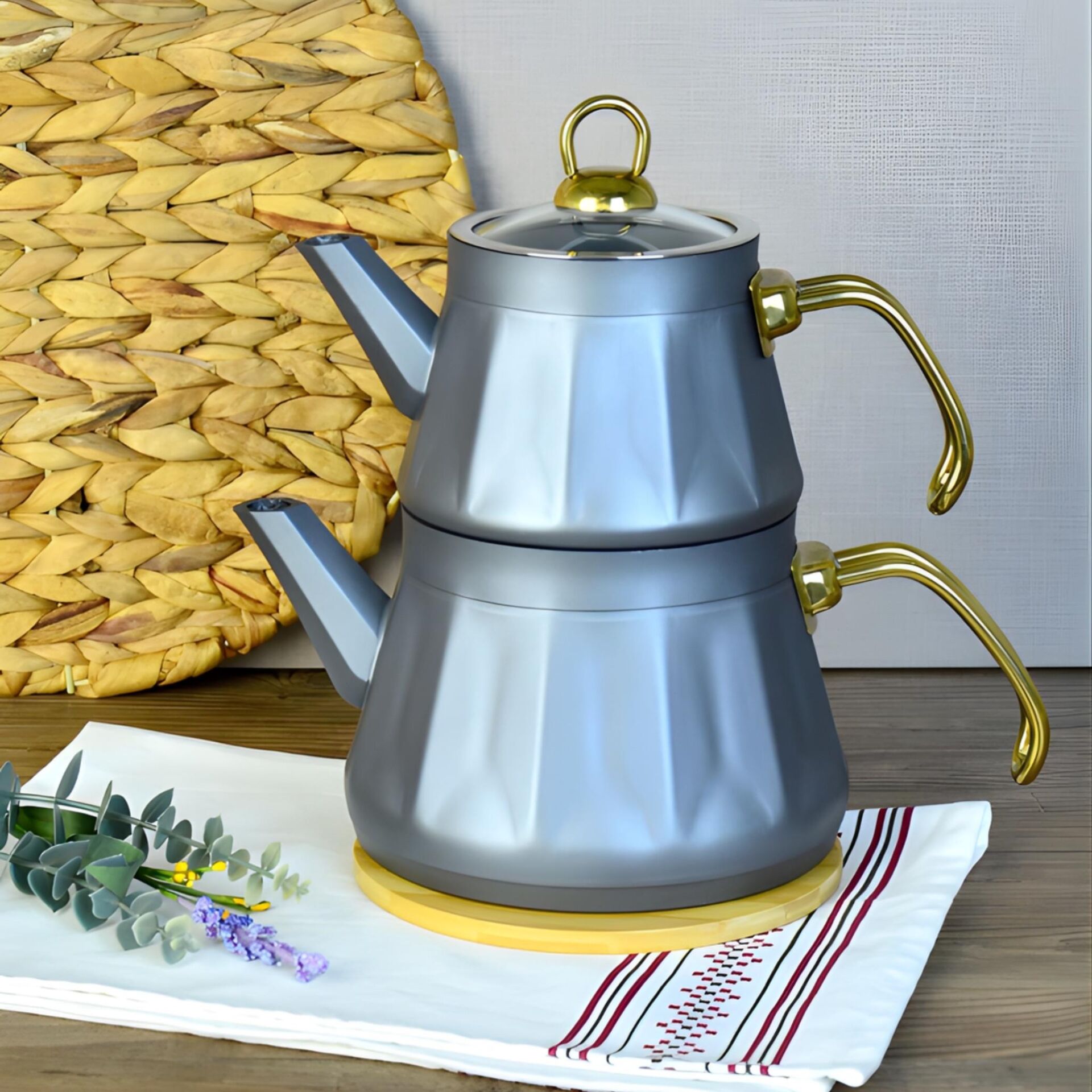 Paçi Lana Metal Saplı Granit Çaydanlık Takımı