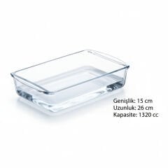 Paşabahçe 59864 Borcam Dikdörtgen Tepsi | 15x26 cm | 1320 cc Isıya Dayanıklı Cam Fırın Kabı