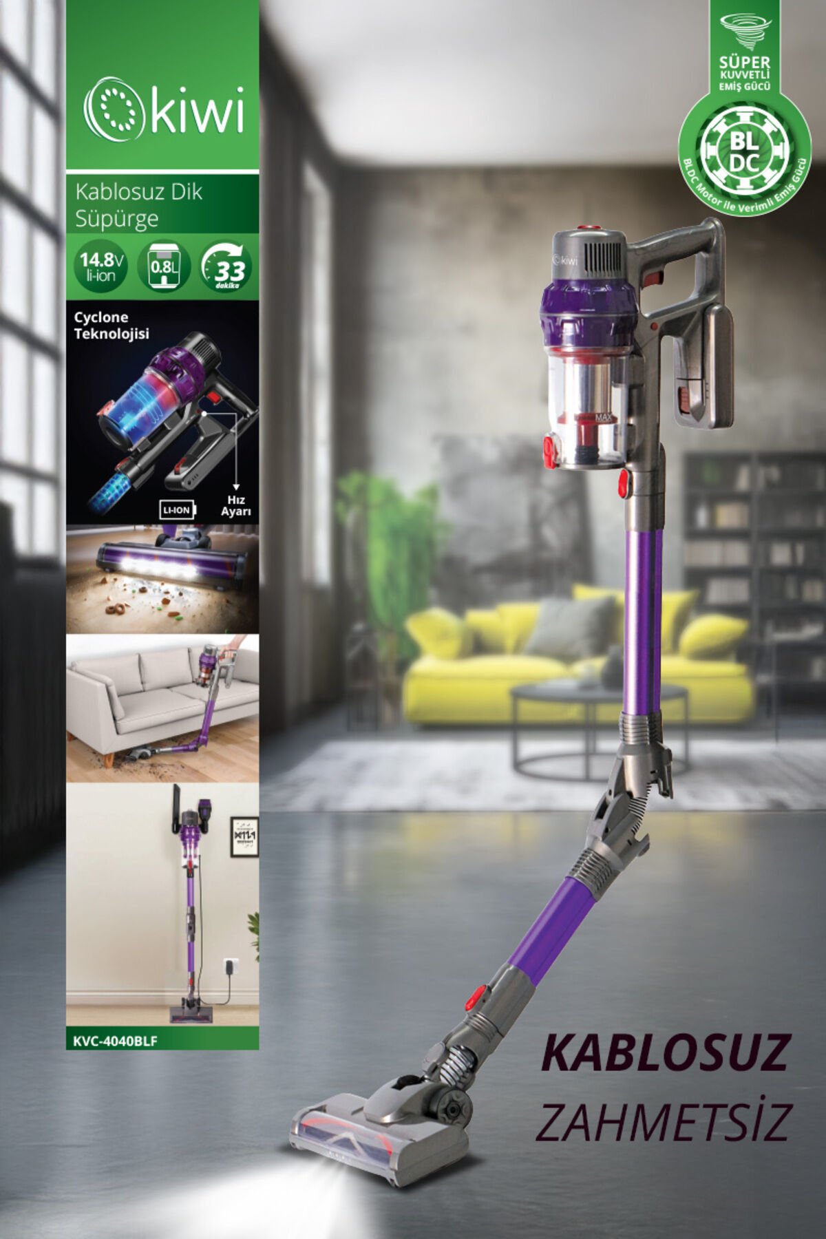 Kiwi Kvc-4040BLF Katlanabilir Şarjlı Bldc Motor Dik Süpürge