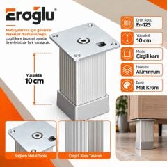 10 cm 40X40 Alüminyum Kare Krom Ayak
