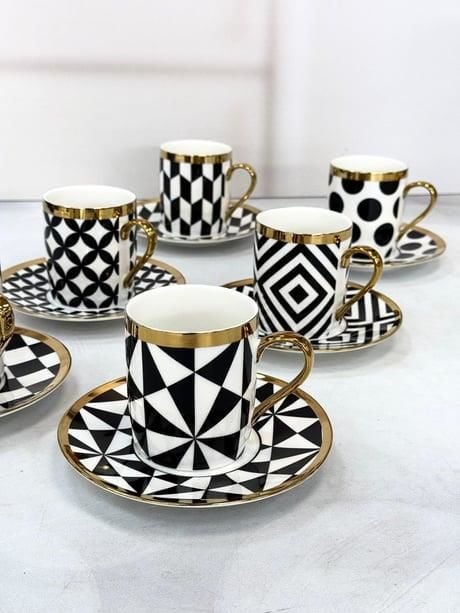 Kosova İST‑181 200 cc Nescafé Black Pattern Fincan Takımı – 6’lı Set