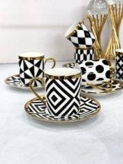 Kosova İST‑181 200 cc Nescafé Black Pattern Fincan Takımı – 6’lı Set