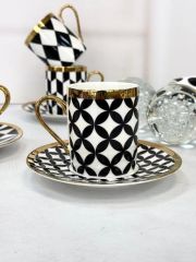 Kosova İST‑181 200 cc Nescafé Black Pattern Fincan Takımı – 6’lı Set