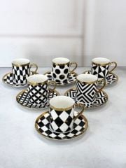 Kosova İST‑181 200 cc Nescafé Black Pattern Fincan Takımı – 6’lı Set