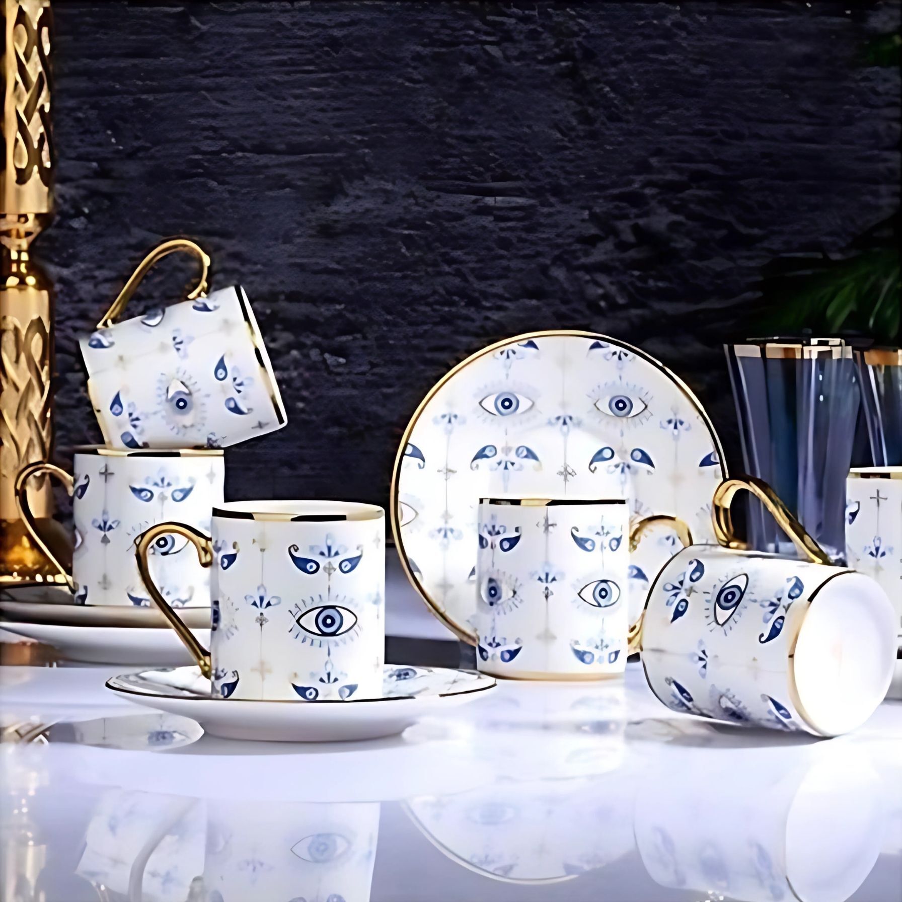 Kosova İST‑134 Porselen Evil Eye Kahve Fincan Takımı – 6’lı Set