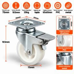 Burak 075mm Tablalı Frenli Tekerlek