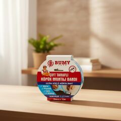 BUMY Çift Taraflı Köpük Montaj Bandı 10MM X10MT Beyaz