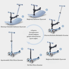 Micro Mini 6 in 1 Deluxe Rock and Go LED Scooter Ocean Slate