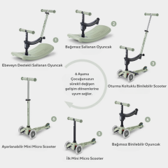 Micro Mini 6 in 1 Deluxe Rock and Go LED Scooter Olive Sage