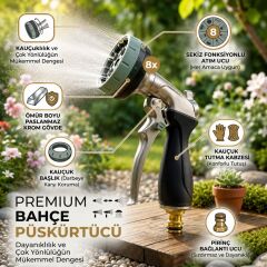 Bahçem Sulama Tabancası Krom Basınç Ayarlı 8 Fonksiyonlu