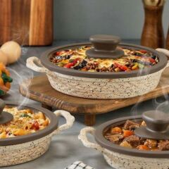 Polochef İnci Döküm Kapaklı Granit Sahan Seti 18-20-22 cm - Krem