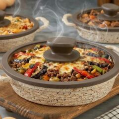 Polochef İnci Döküm Kapaklı Granit Sahan Seti 18-20-22 cm - Krem