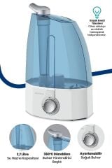 GOLDMASTER Air Therapy Ultrasonik Sessiz 3,7 L Su Tankı 12 Saat Kesintisiz Buhar Veren Hava Nemlendirme Cihazı