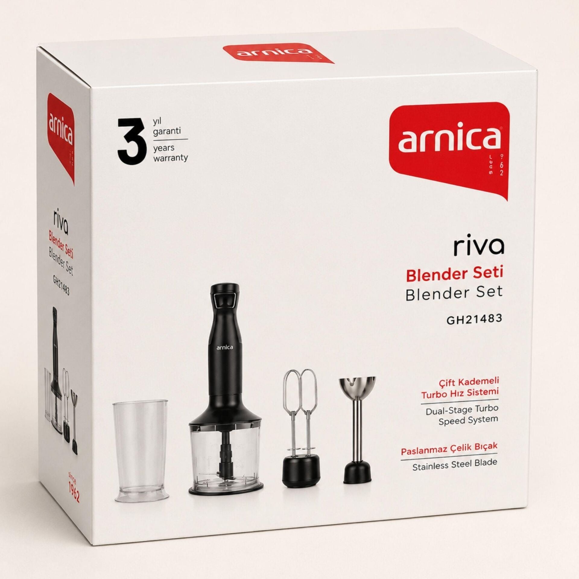 Arnica Riva GH21483 Siyah El Blender Seti